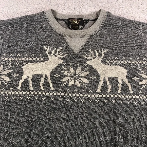 RRL Ralph Lauren Sweatshirt Adult 2XL Gray Fair Isle Nordic Crewneck Fleece